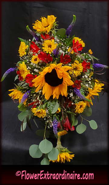 yellow, orange, purple - floral arrangements with sunflowers, daisies + more